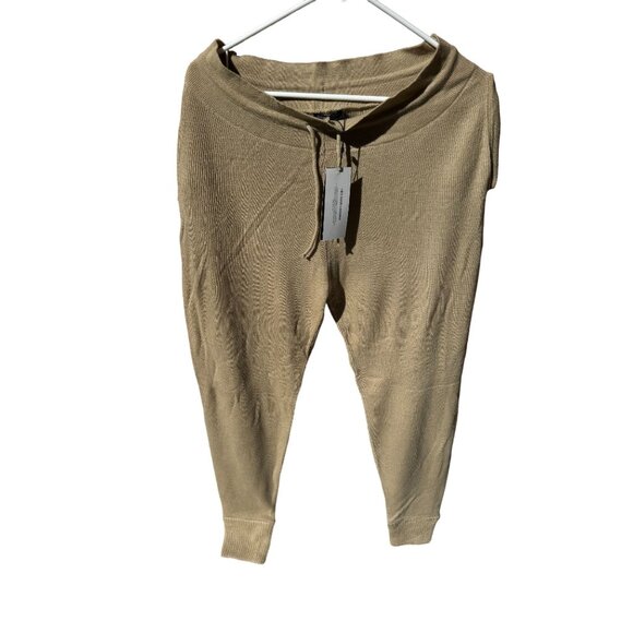 NWT Nasty Gal Womens Ribbed Knit Joggers With Drawstring Waist Beige Size L - Picture 1 of 11